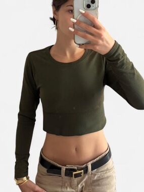 Aerie Women’s Cropped Long Sleeve Top - Olive Green